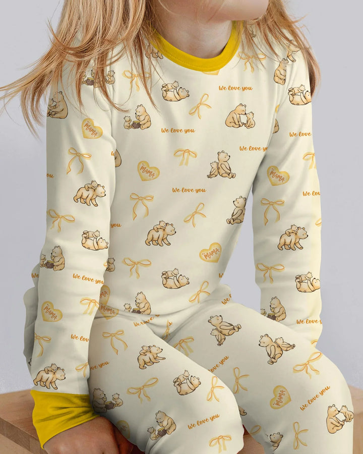 Sweat Yellow Mama Bear Two Piece Long Sleeve Pajama Set