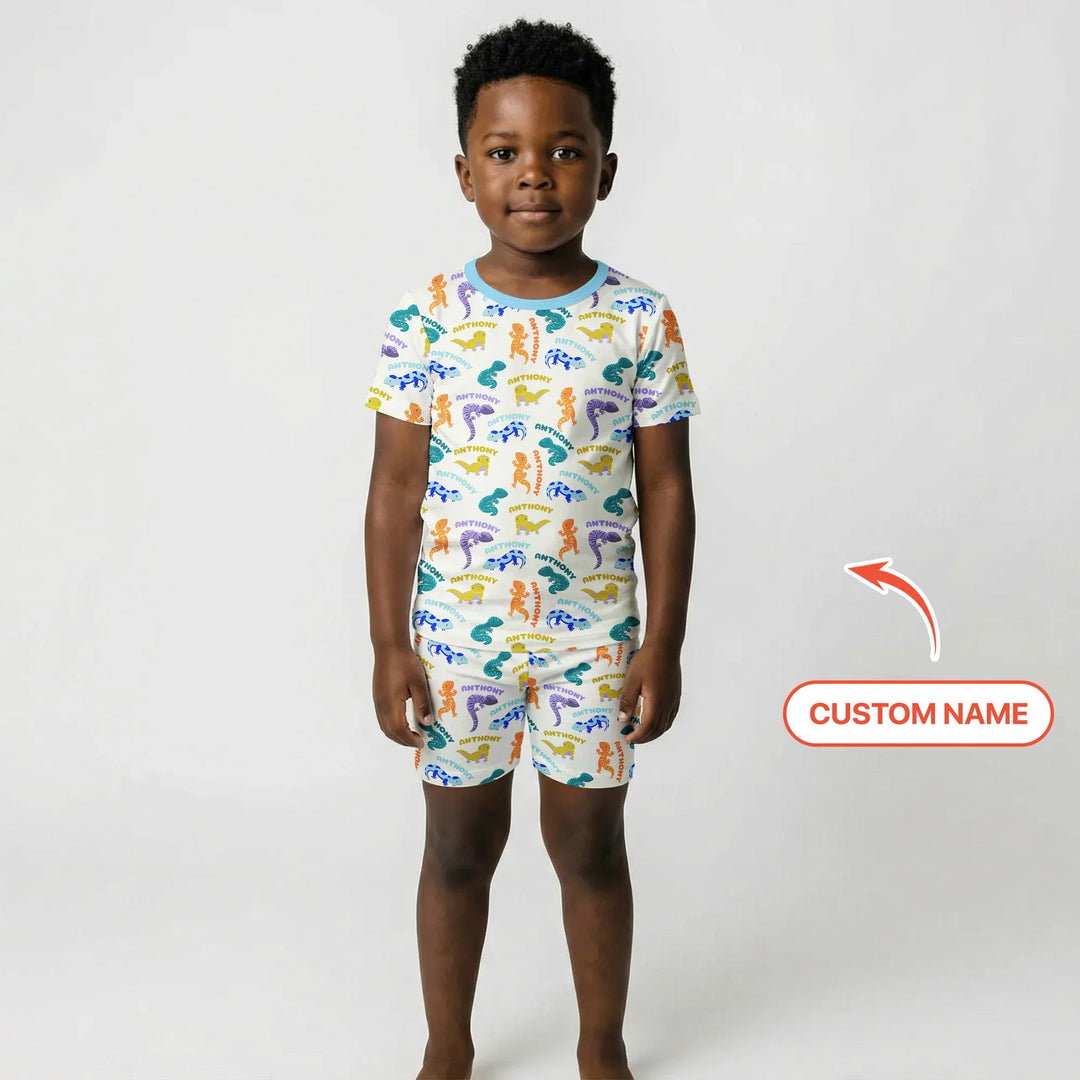 Custom Name Little Salamander Bamboo Two Piece Short Sleeve Shorts Pajama Set