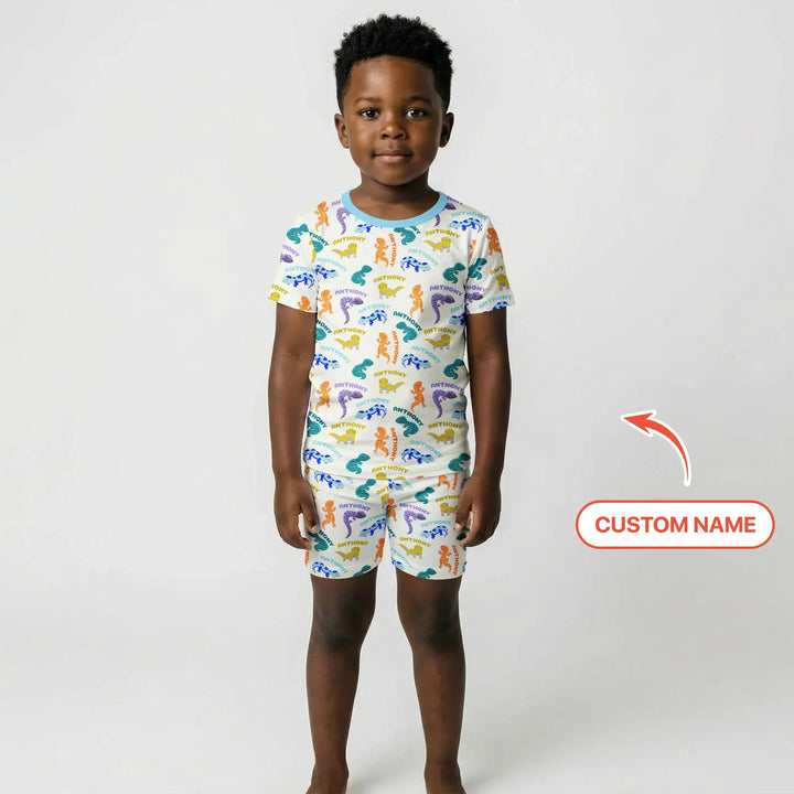 Custom Name Little Salamander Bamboo Two Piece Short Sleeve Shorts Pajama Set