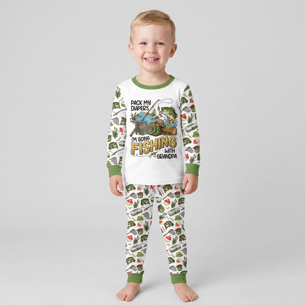 I'm Going Fishing With Grandpa Bamboo Two Piece Long Sleeve Pajama Set