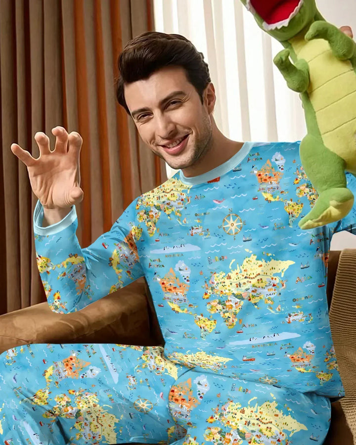 Whimsical World Map Family Matching Bamboo Men's Pajama Set