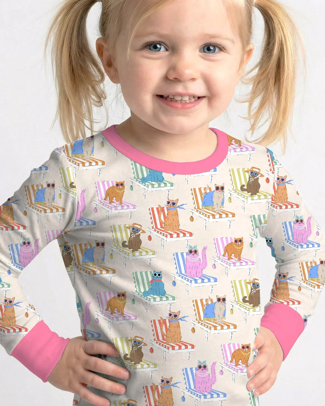 Meow Sunbathing Mommy & Me Matching Bamboo Two Piece Long Sleeve Pajama Set