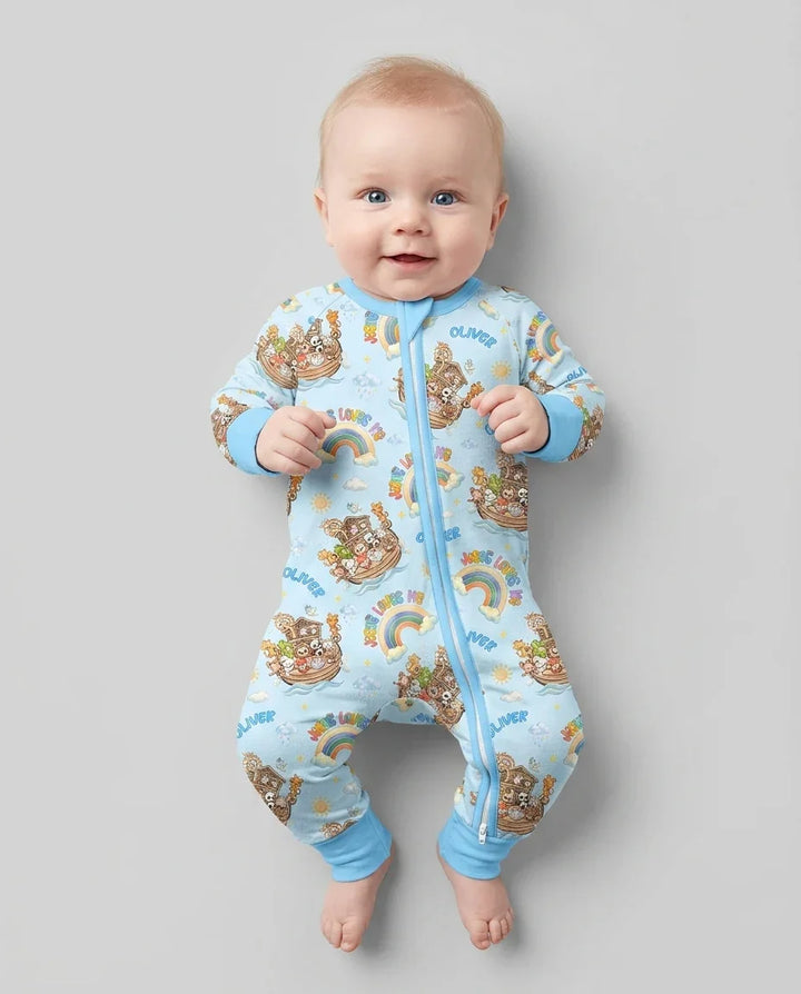 Custom Name Jesus Loves Me Noah's Ark Bamboo Convertible Zippy