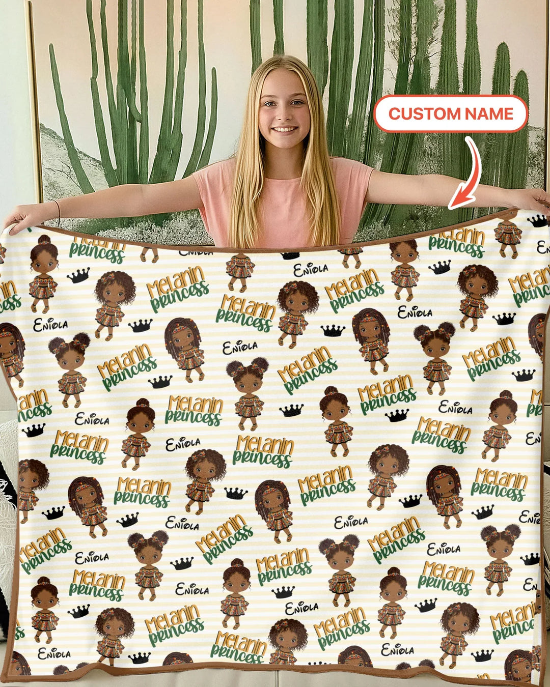 Custom Name Melanin Princess Bamboo Blanket