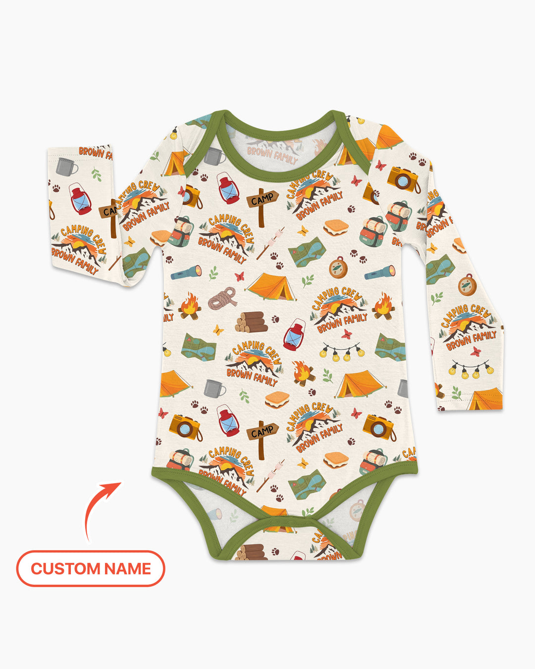 Custom Name Camping Crew Family Matching Bamboo Bodysuit