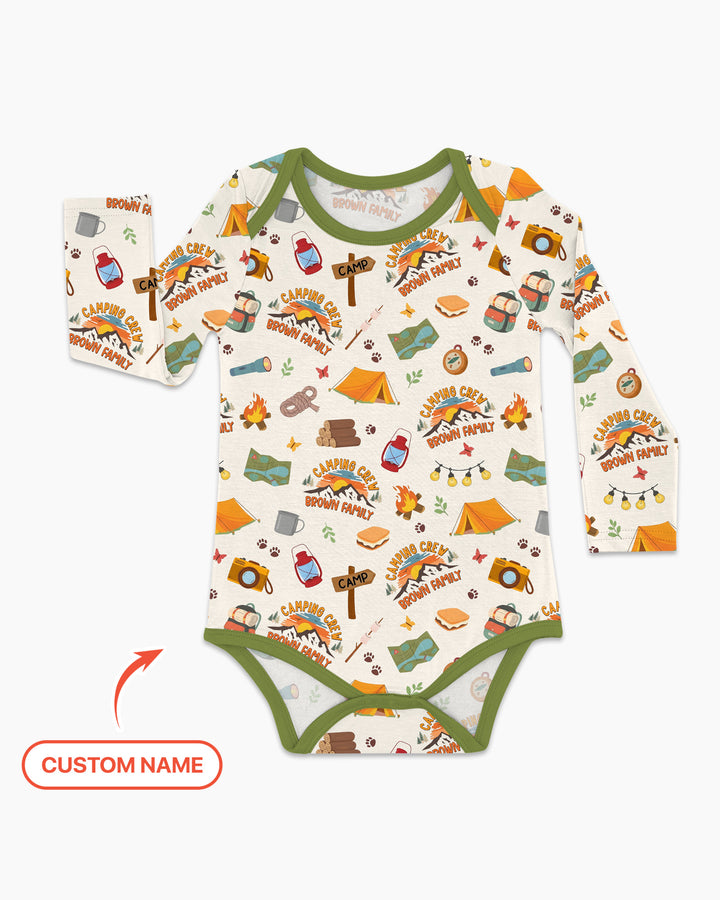 Custom Name Camping Crew Family Matching Bamboo Bodysuit