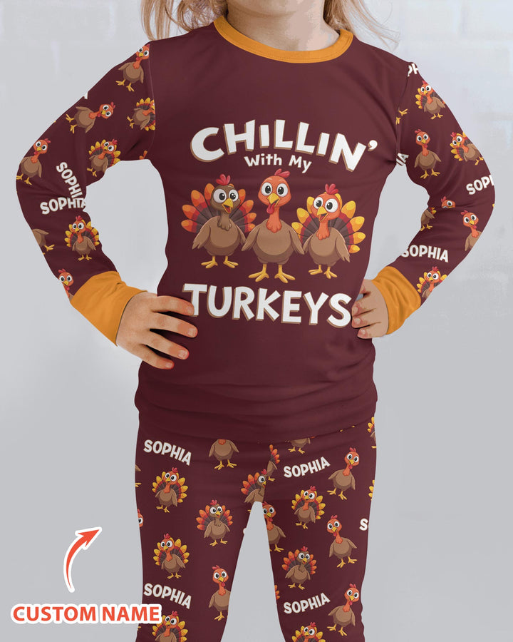 Chillin With Turkey Bamboo Two Piece Long Sleeve Pajama Set