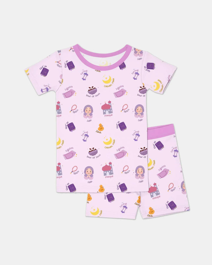 Cute Ramadhan Mubarak Bamboo Two Piece Short Sleeve Shorts Pajama Set