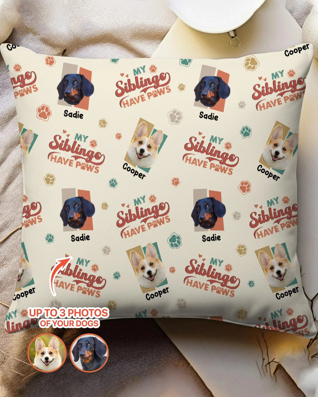 Custom Dog Photos "My Siblings Have Paws" Bamboo Pillow Case