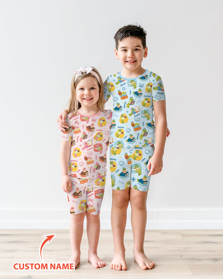 Little Book Worm Family Matching Bamboo Two Piece Short Sleeve Shorts Pajama Set