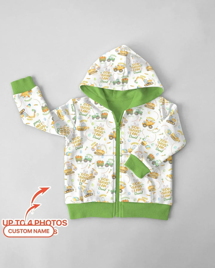 Happy Easter God Says I Am Custom Name Bamboo Zip Hoodie