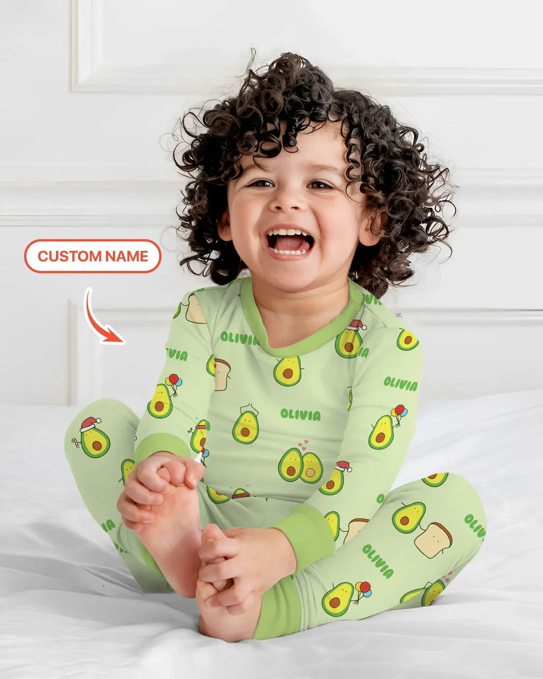 Custom Name Cute Avocado Bamboo Two Piece Long Sleeve Pajama Set