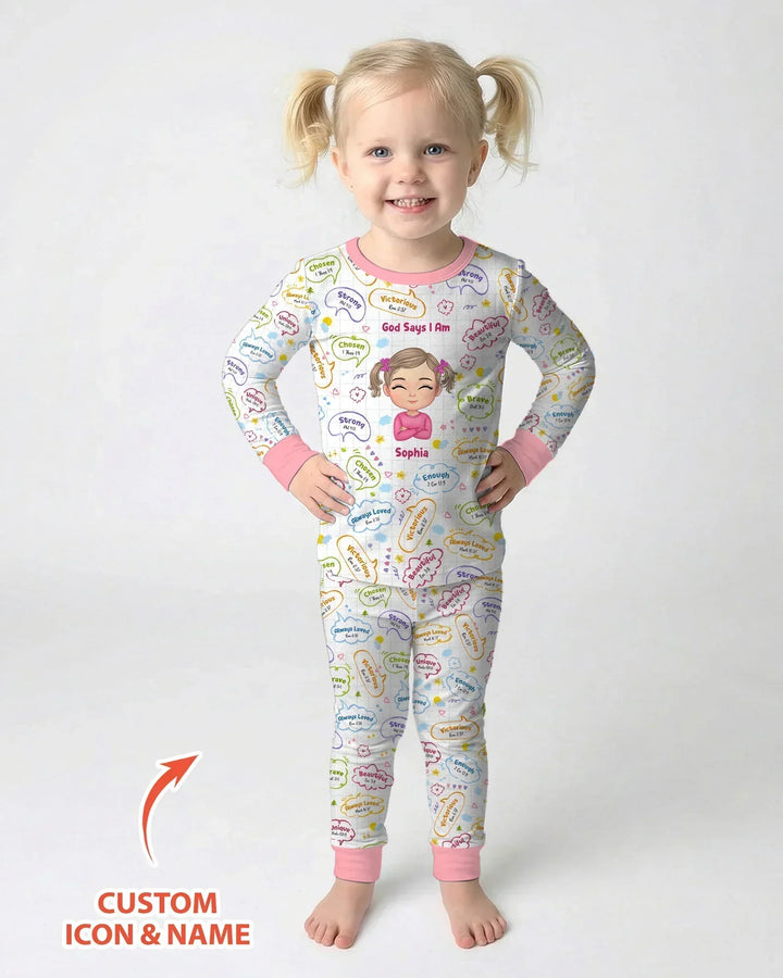Personalized God Says I Am- Baby Girl Bamboo Two Piece Long Sleeve Pajama Set
