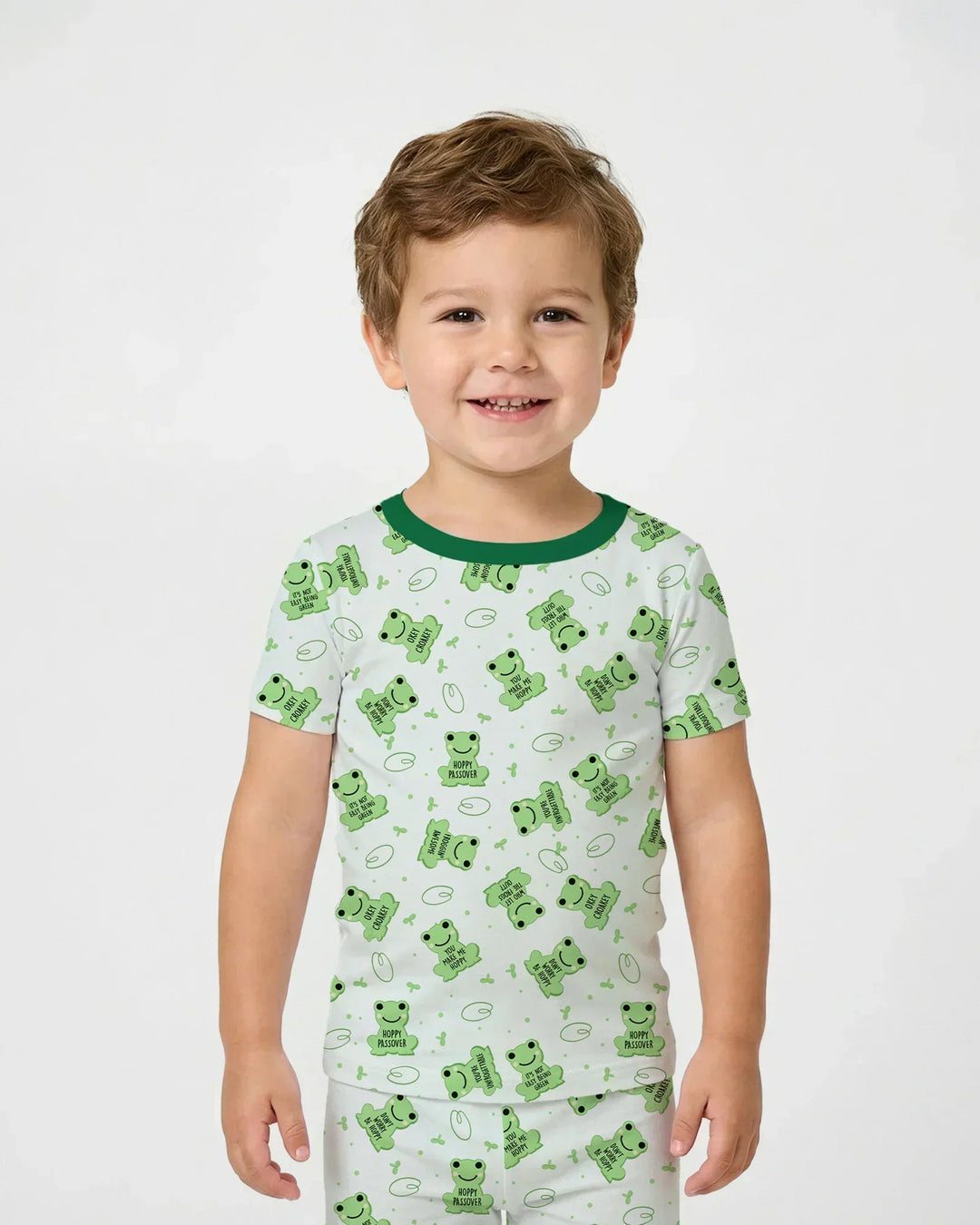 Marzipan Passover Conversation Frogs Bamboo Two Piece Short Sleeve Pajama Set