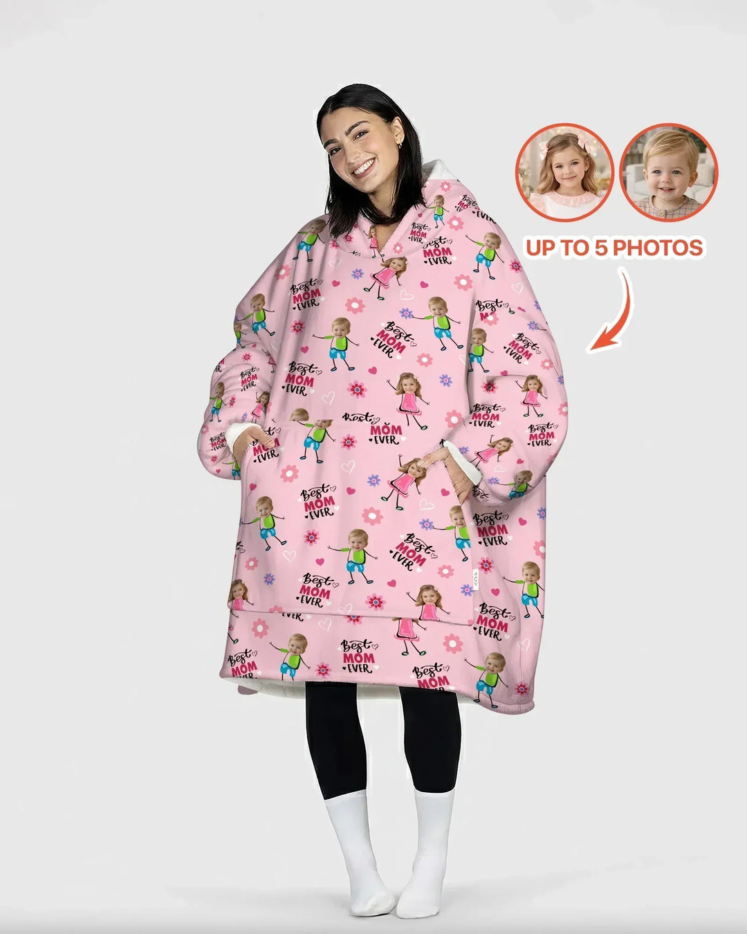 Custom Photo "Best Mom Ever" Doodle Bamboo Blanket Hoodie