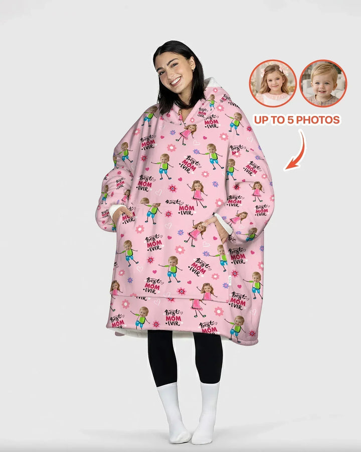 Custom Photo "Best Mom Ever" Doodle Bamboo Blanket Hoodie