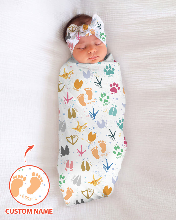 Cute Farm Animal Tracks Custom Name swaddle blanket