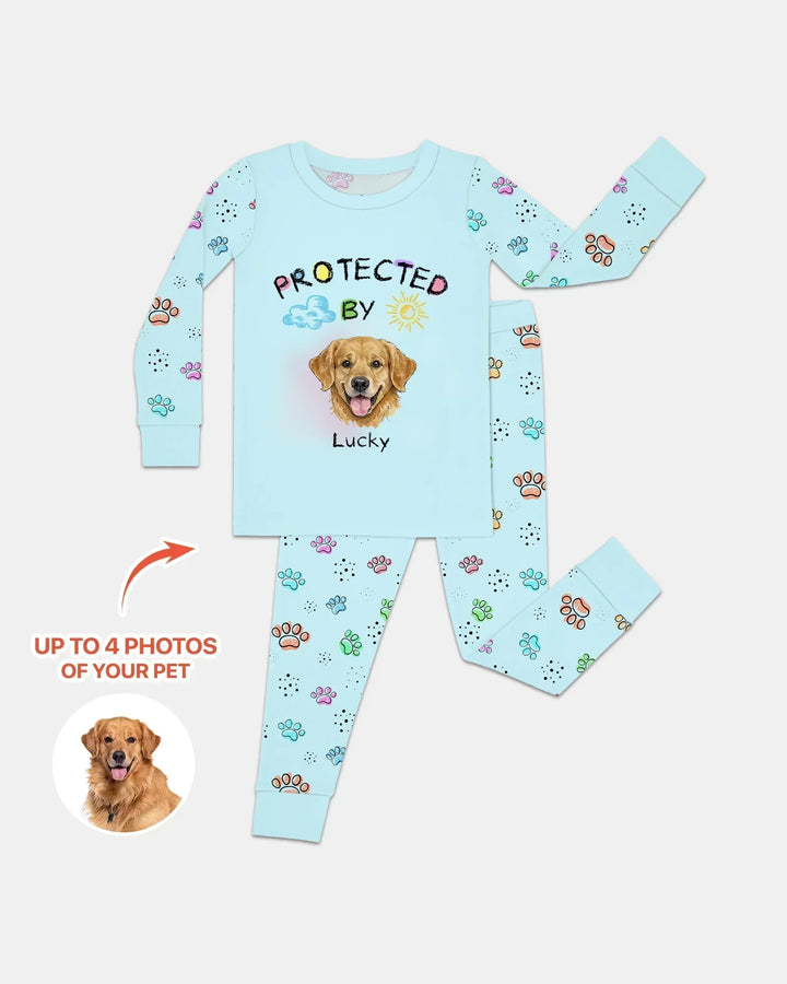 Custom Photo Crayon "Protected By" Bamboo Two Piece Long Sleeve Pajama Set