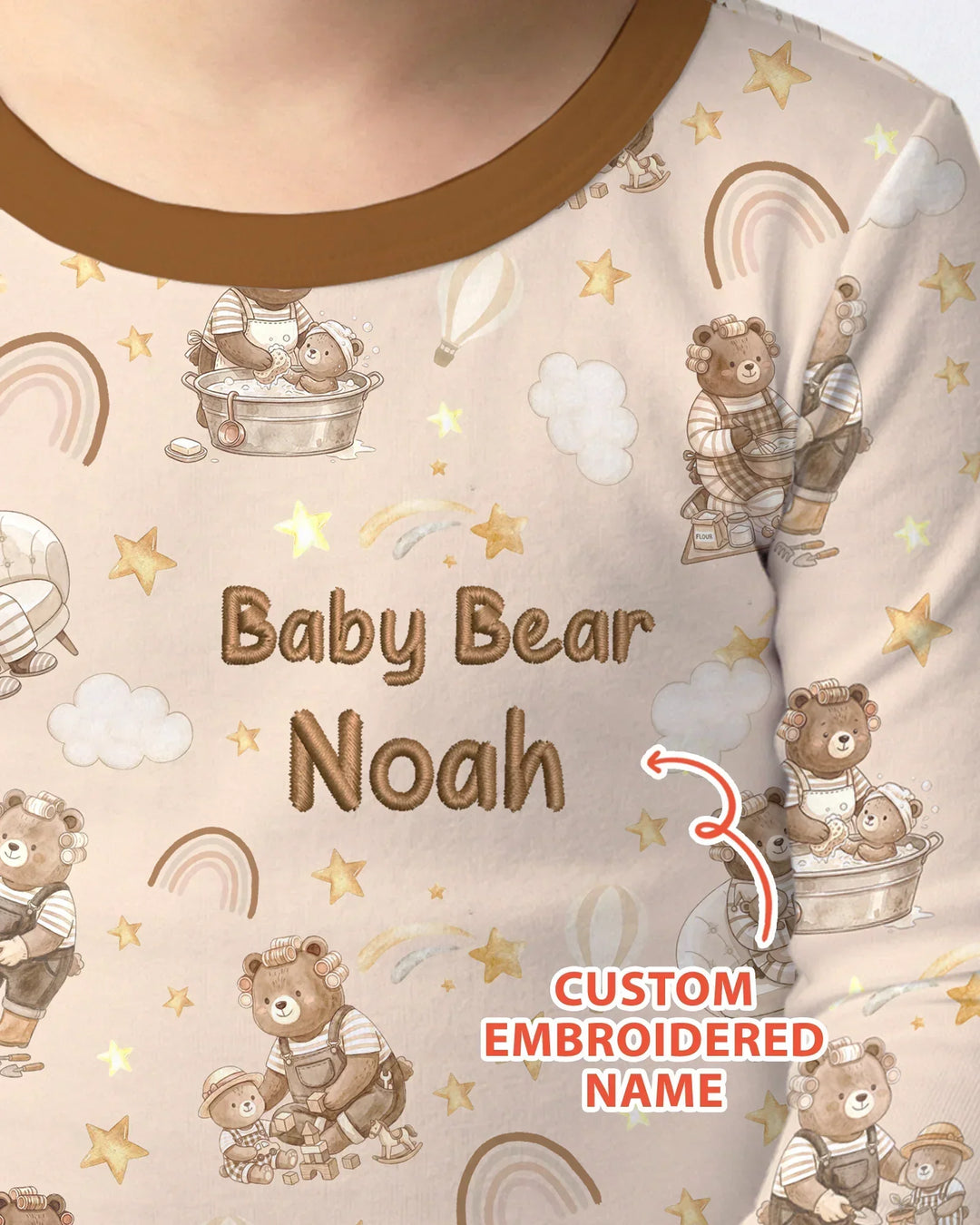 Custom Embroidered Name Mama Bear and Baby Bear Bamboo Two Piece Long Sleeve Pajama Set