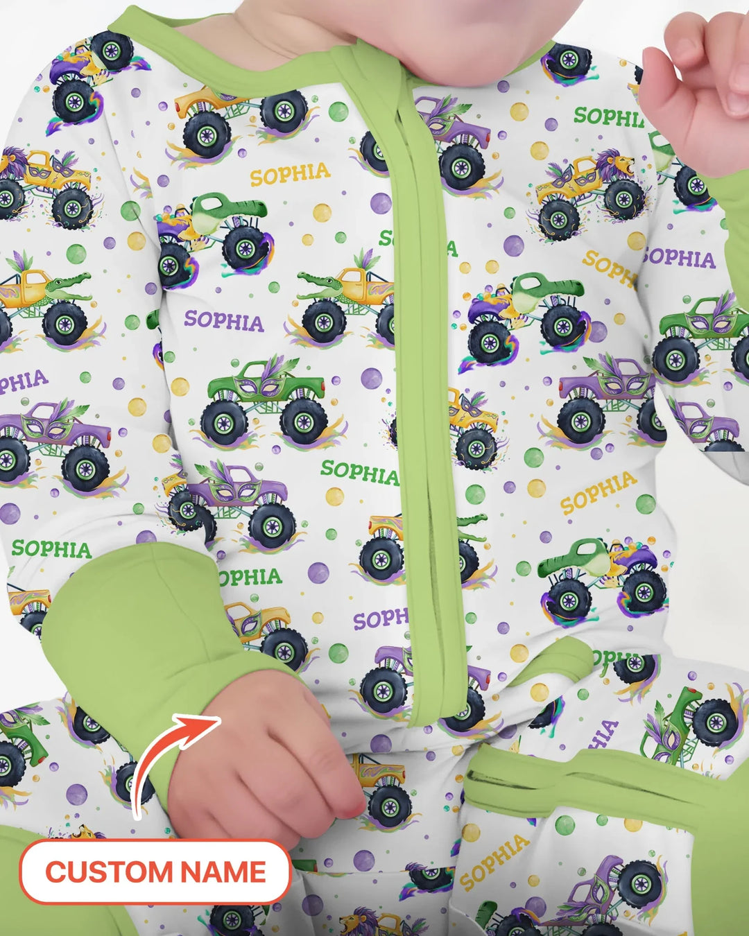 Custom Name Mardi Gras Monster Trucks Bamboo Convertible Zippy