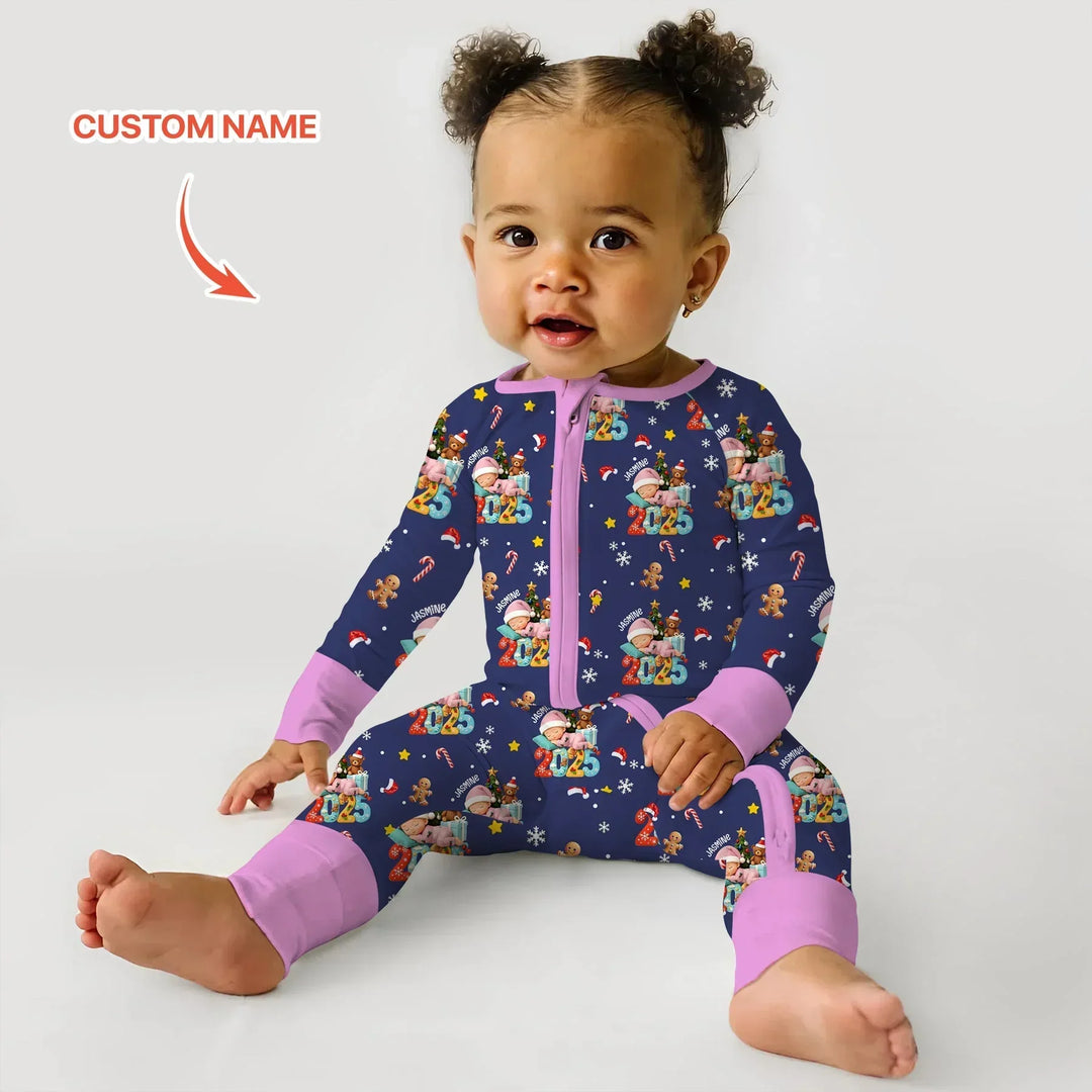 Custom Name Baby Girl's First Christmas Bamboo Convertible Zippy