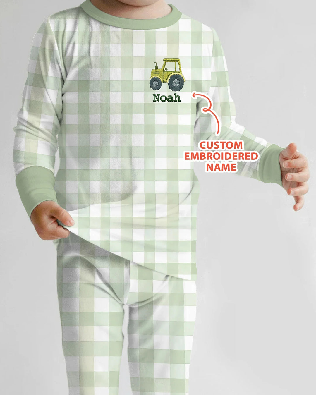 Personalized Embroidered Baby Boy Bamboo Two Piece Long Sleeve Pajama Set