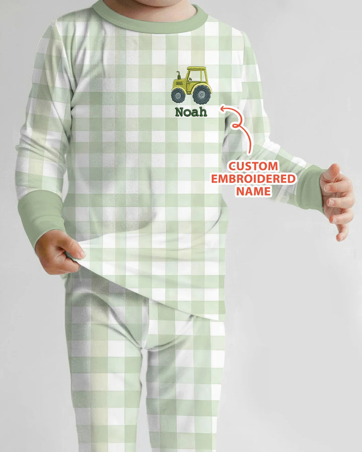 Personalized Embroidered Baby Boy Bamboo Two Piece Long Sleeve Pajama Set