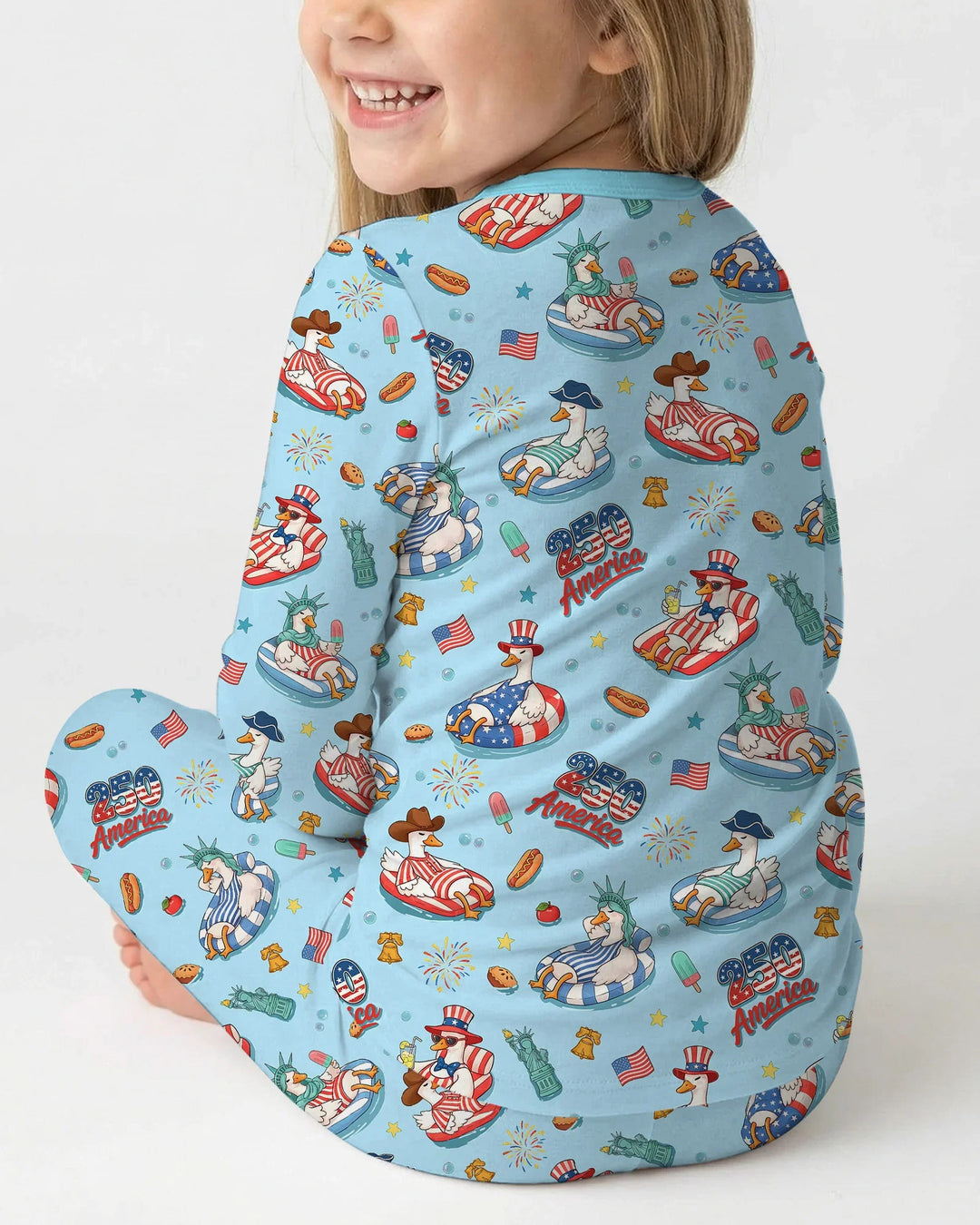 250 America Patriotic Goose Family Matching Bamboo Two Piece Long Sleeve Pajama Set