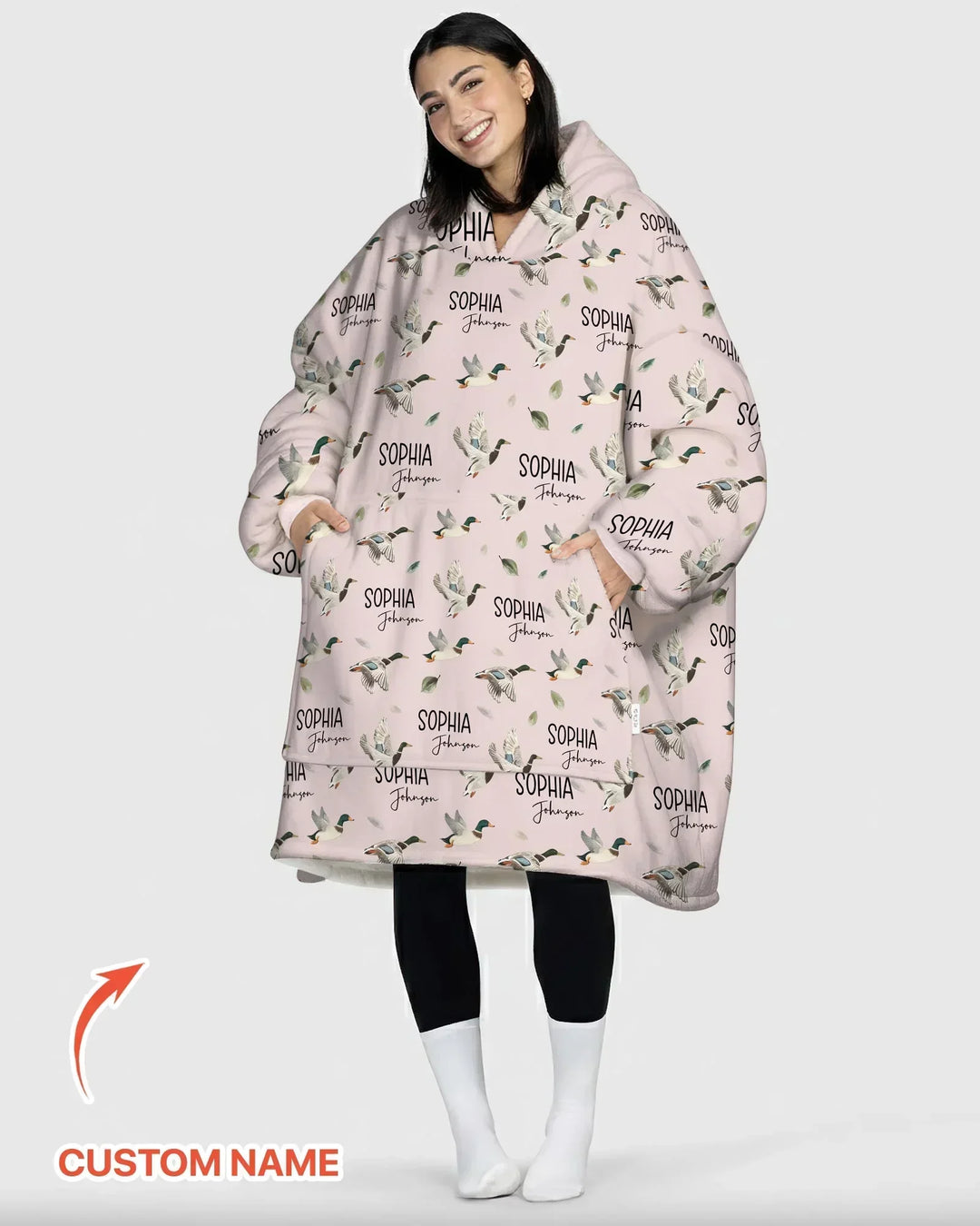 Custom Name Mallard Duck Bamboo Blanket Hoodie
