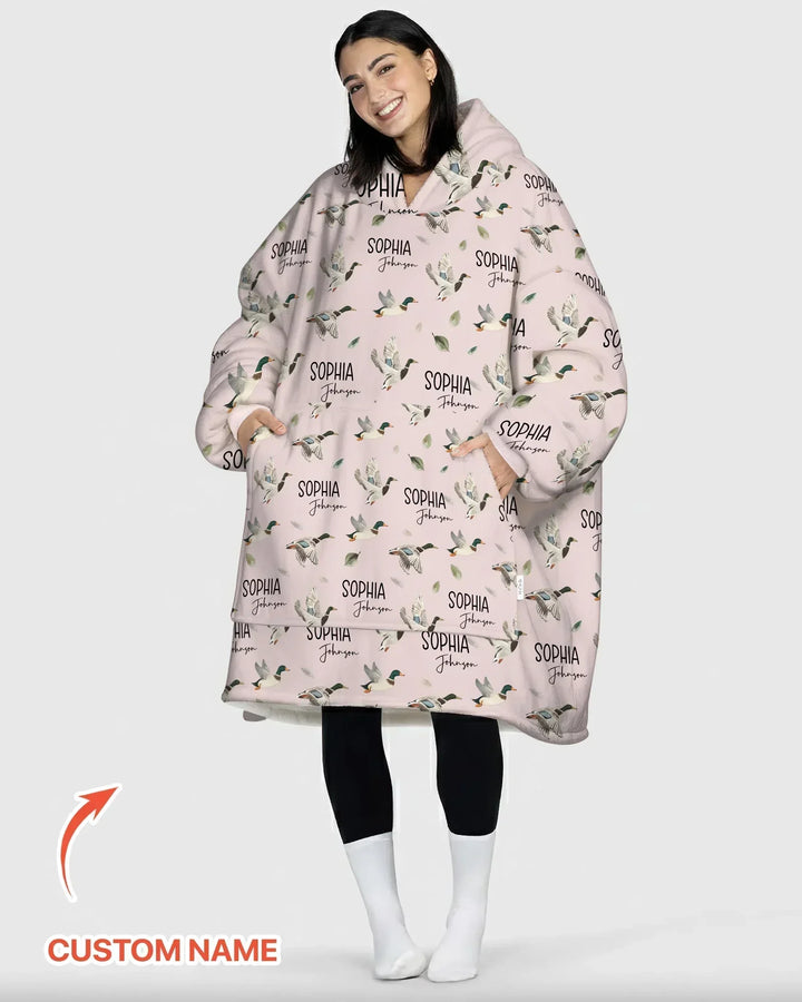 Custom Name Mallard Duck Bamboo Blanket Hoodie