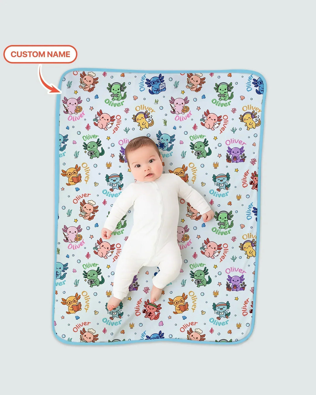 Custom Name Cute Hobby Axolotl Bamboo Blanket