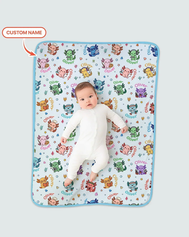 Custom Name Cute Hobby Axolotl Bamboo Blanket