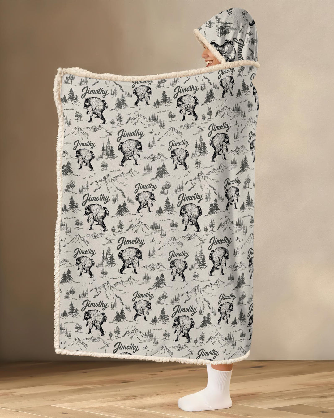 Vintage Jimothy Racoon Family Matching Bamboo Wearable Hooded Blanket