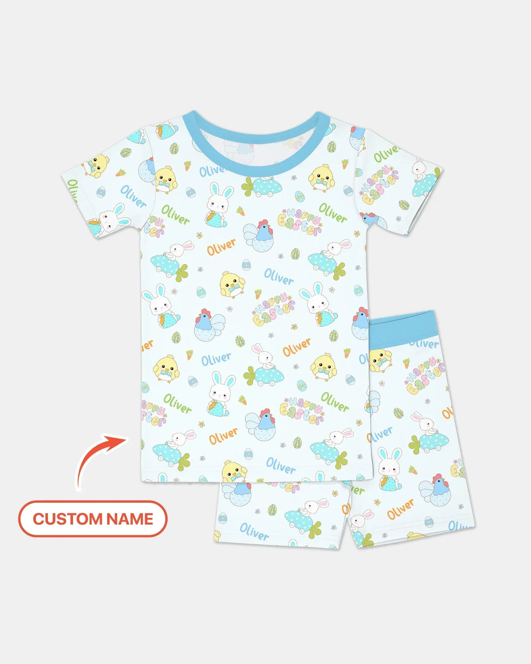 Custom name Happy Easter Bamboo Two Piece Short Sleeve Shorts Pajama Set