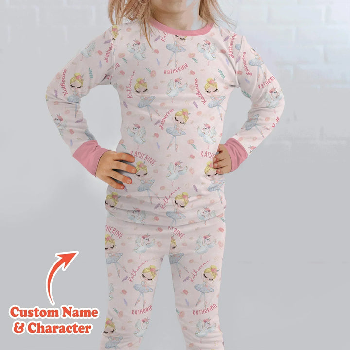 Custom Name Ballerina Doll Bamboo Two Piece Long Sleeve Pajama Set