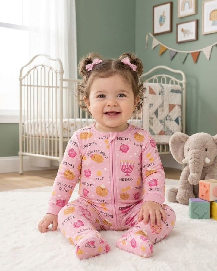 Family Hanukkah Matching Bamboo Zippered Footie Romper