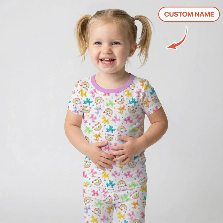 Sweet Balloon Dreams Custom Name Bamboo Two Piece Short Sleeve Pajama Set