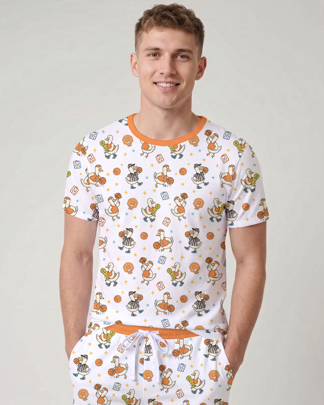 Silly Goose Playing Basketball Bamboo Men Short Sleeve Short Pajama Set