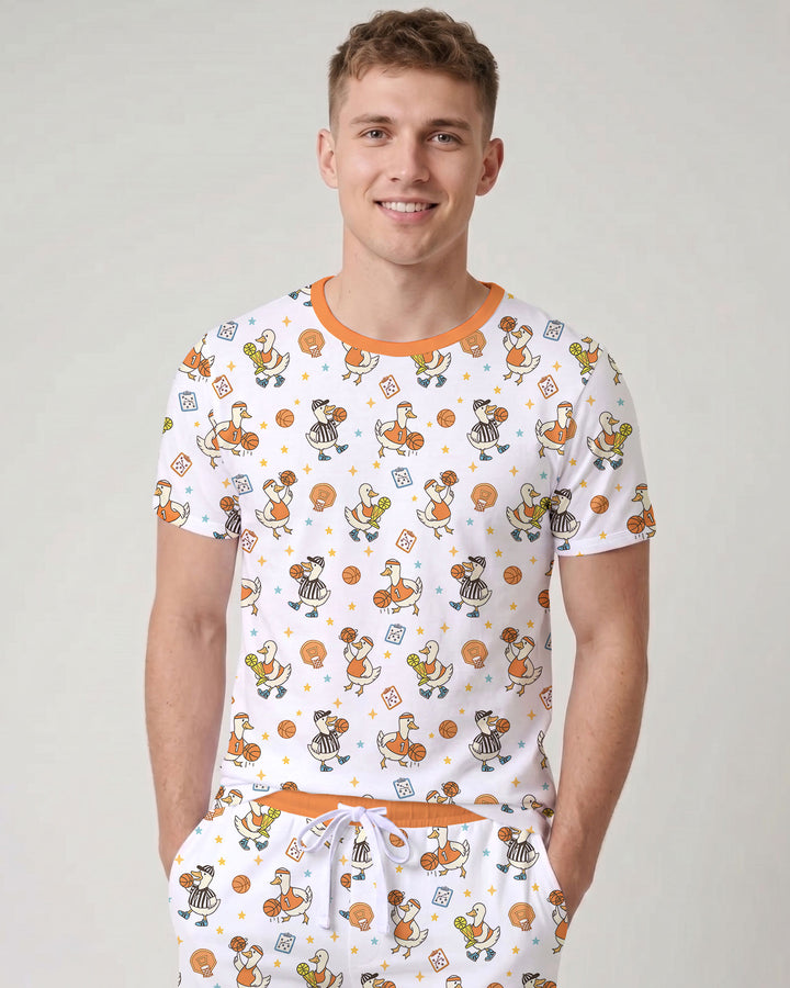 Silly Goose Playing Basketball Bamboo Men Short Sleeve Short Pajama Set