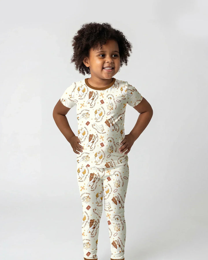 Jesus Loves You Silly Goose Bamboo Two Piece Short Sleeve Pajama Set