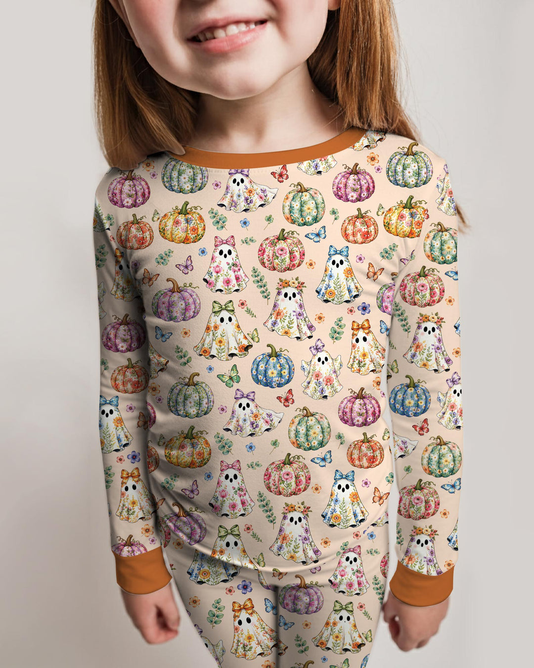 Floral Ghost Halloween Bamboo Two Piece Long Sleeve Pajama Set