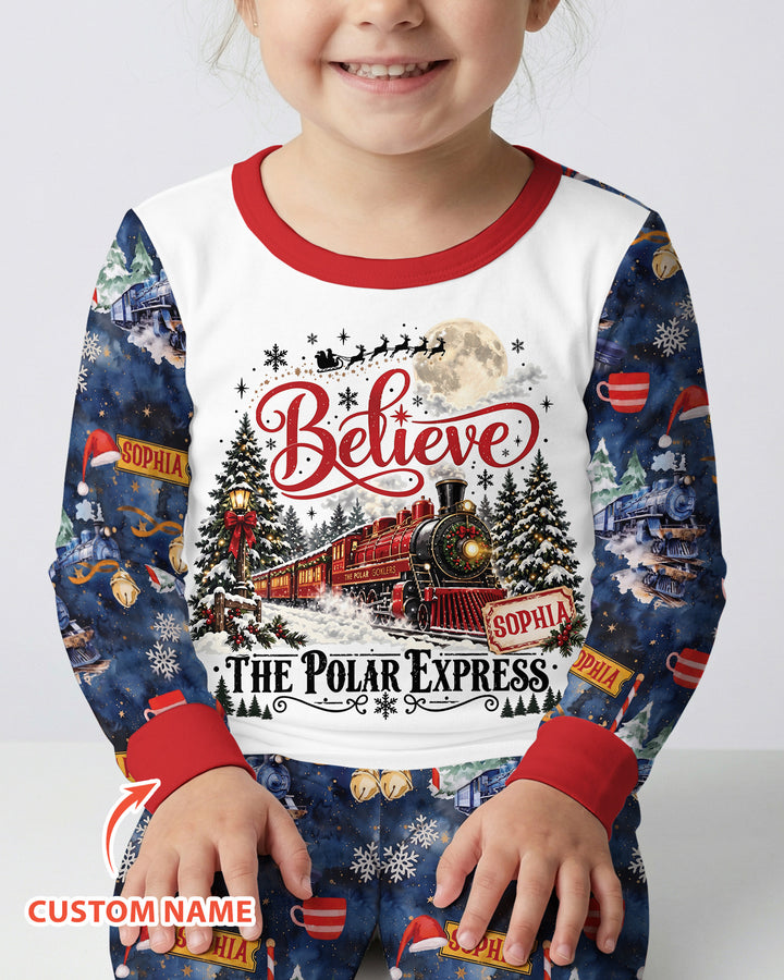 Believe North Pole Train Custom Name  Bamboo Two Piece Long Sleeve Pajama Set