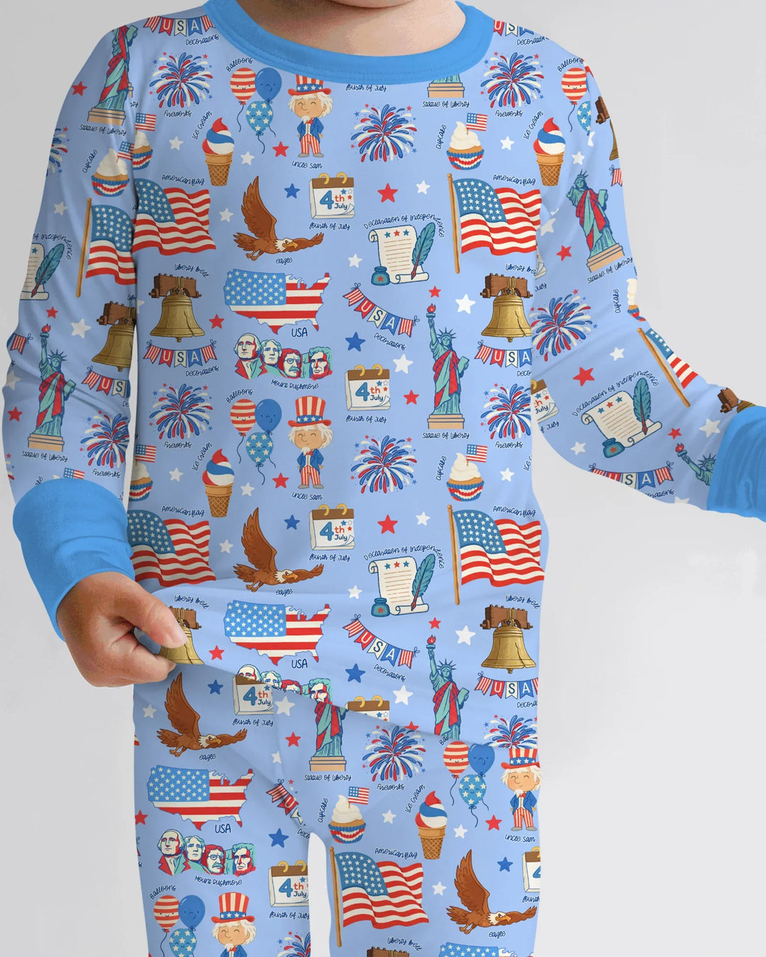 Hand Drawn Patriotic Iconic Bamboo Two Piece Long Sleeve Pajama Set