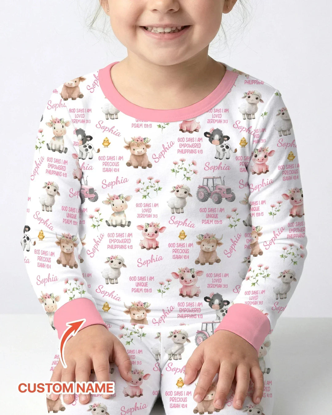 Custom Name God Says I Am Farm Animals Bamboo Two Piece Long Sleeve Pajama Set