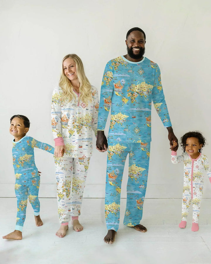 Whimsical World Map Family Matching Bamboo Men's Pajama Set