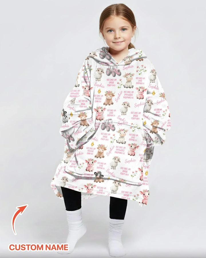 Custom Name God Says I Am Farm Animals Bamboo Blanket Hoodie