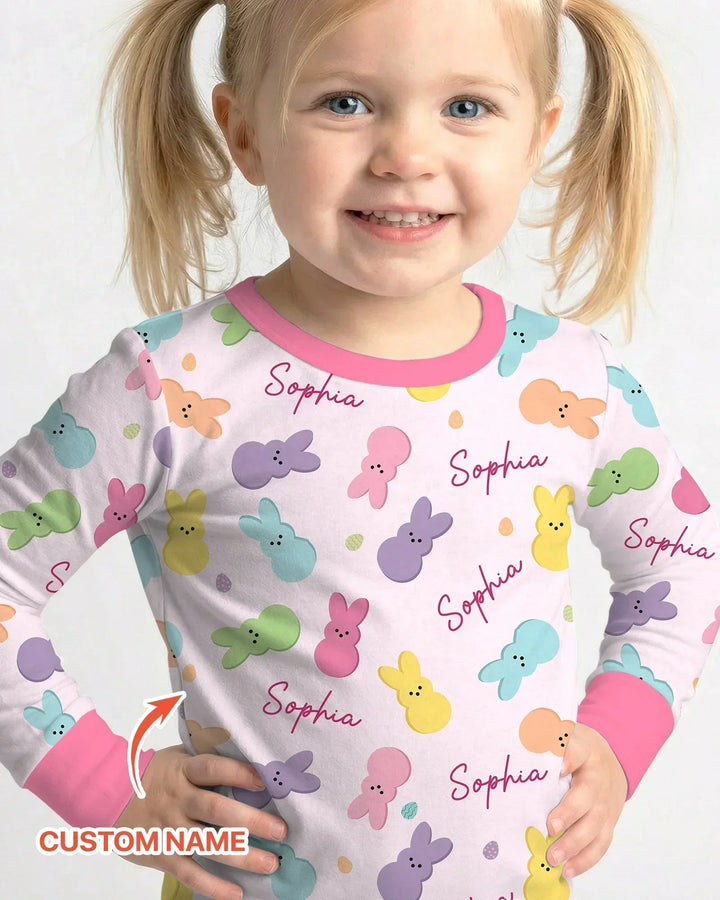 Personalized Easter Bunnies Family Matching Bamboo Two Piece Long Sleeve Pajama Set