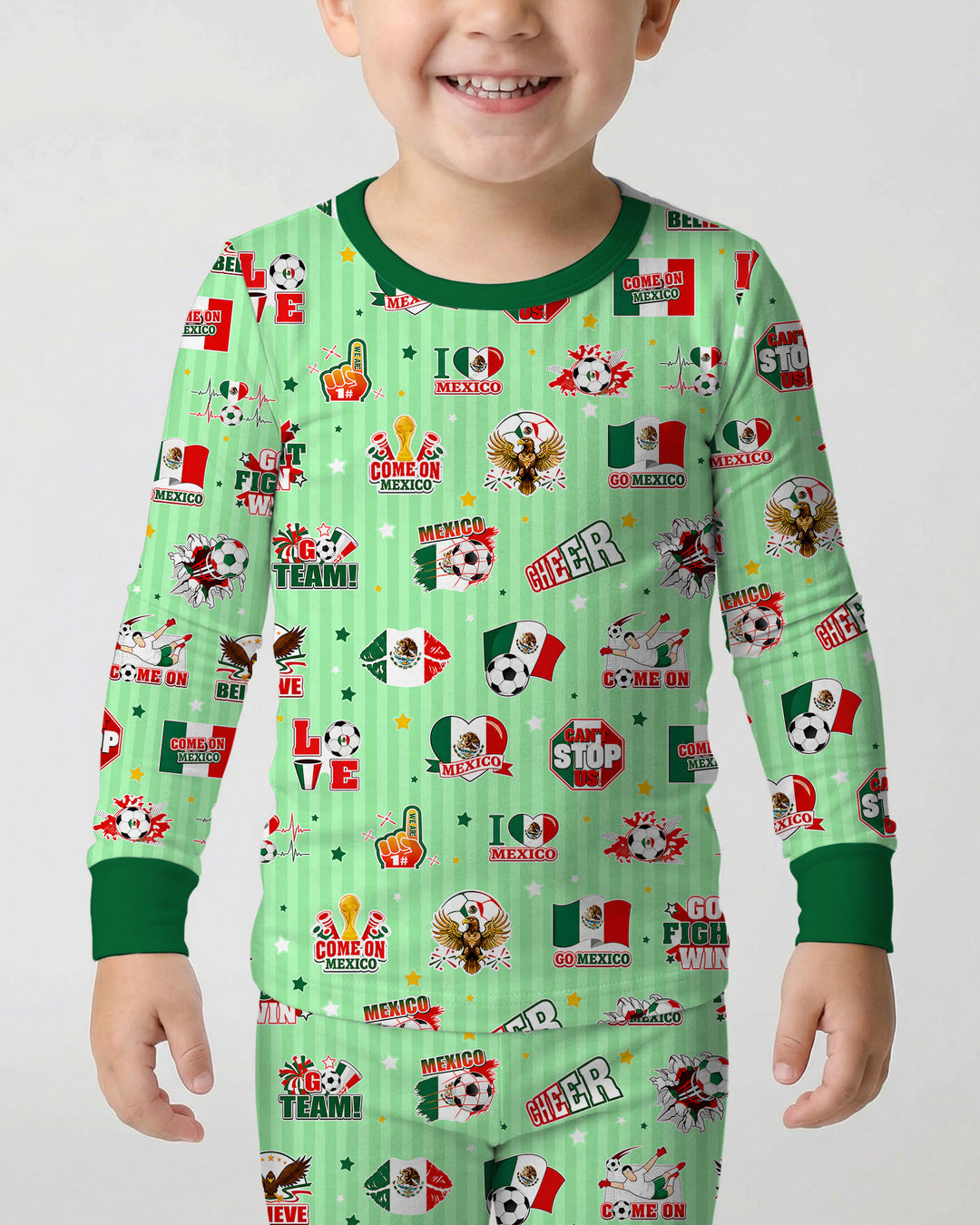Soccer Game Day Go Team Mexico Family Matching Bamboo Two Piece Long Sleeve Pajama Set