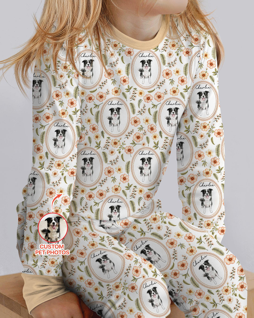Custom Pet Photo Flower Garden Bamboo Two Piece Long Sleeve Pajama Set