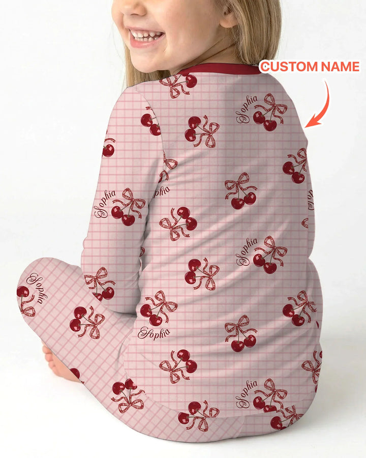 Cherry Mom and Me Bamboo Two Piece Long Sleeve Pajama Set